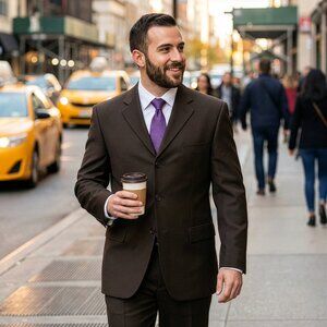 New 2026 Mens 2pc Solid Chocolate Suit Set, Modern Fit